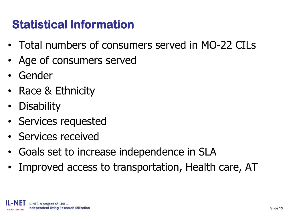 slide 13 statistical information statistical