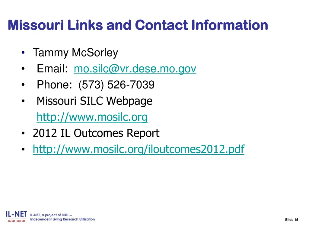 slide 15 missouri links and contact information