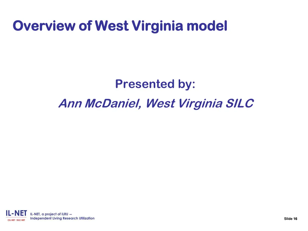 slide 16 overview of west virginia model overview