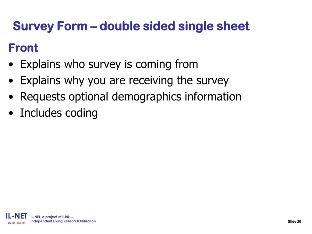 slide 20 survey form survey form double sided