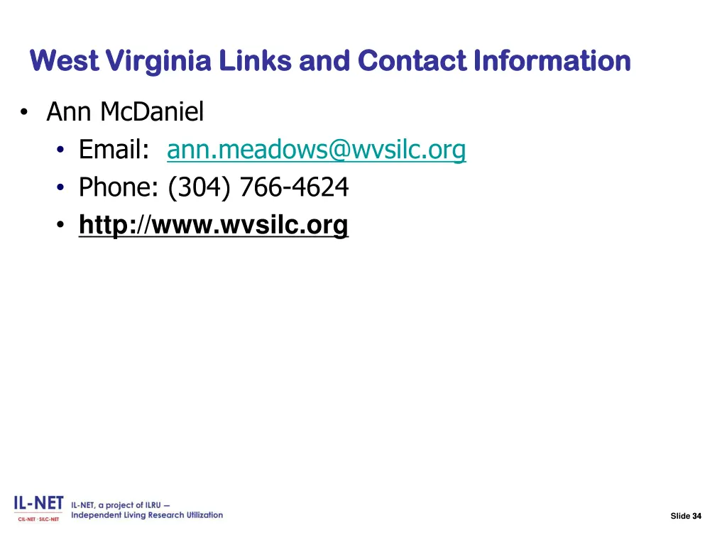 slide 34 west virginia links and contact