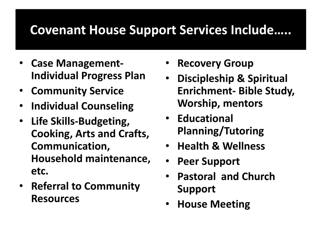 covenant house support services include