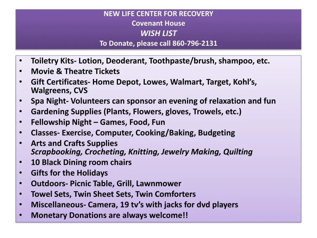 new life center for recovery covenant house wish