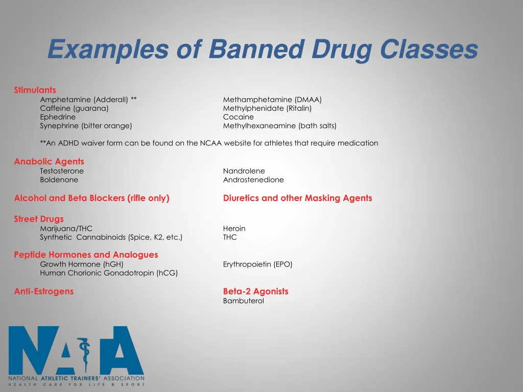 examples of banned drug classes