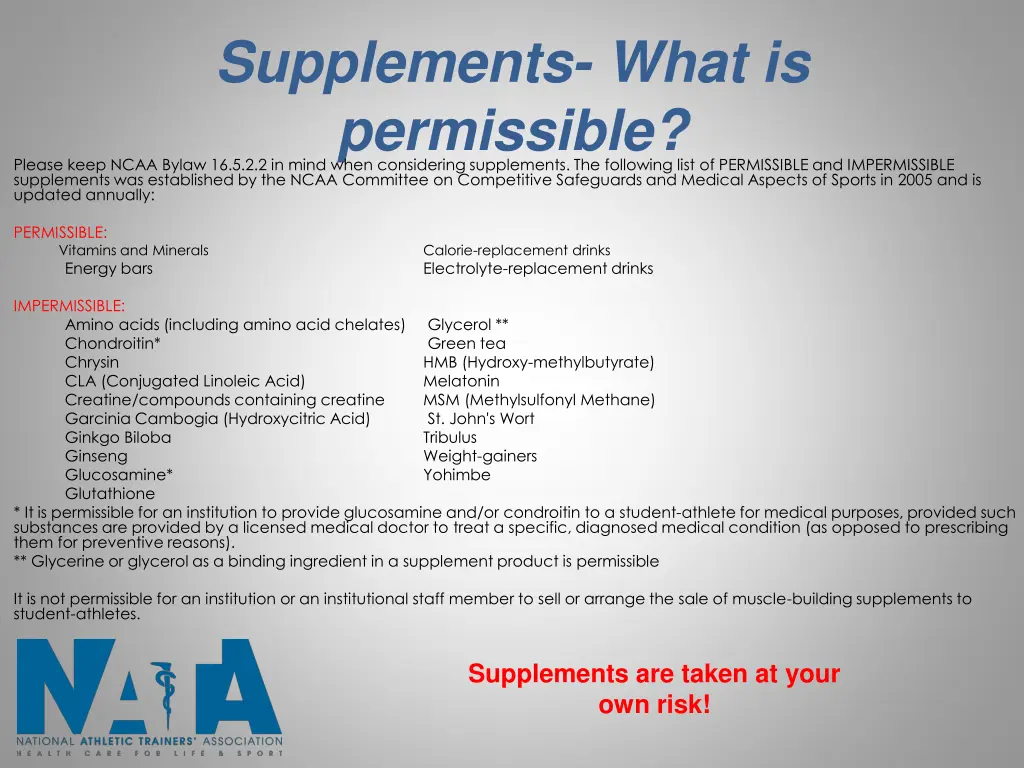 supplements what is permissible please keep ncaa