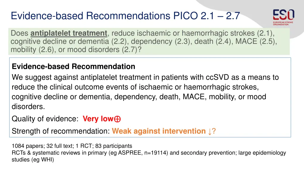 evidence based recommendations pico 2 1 2 7