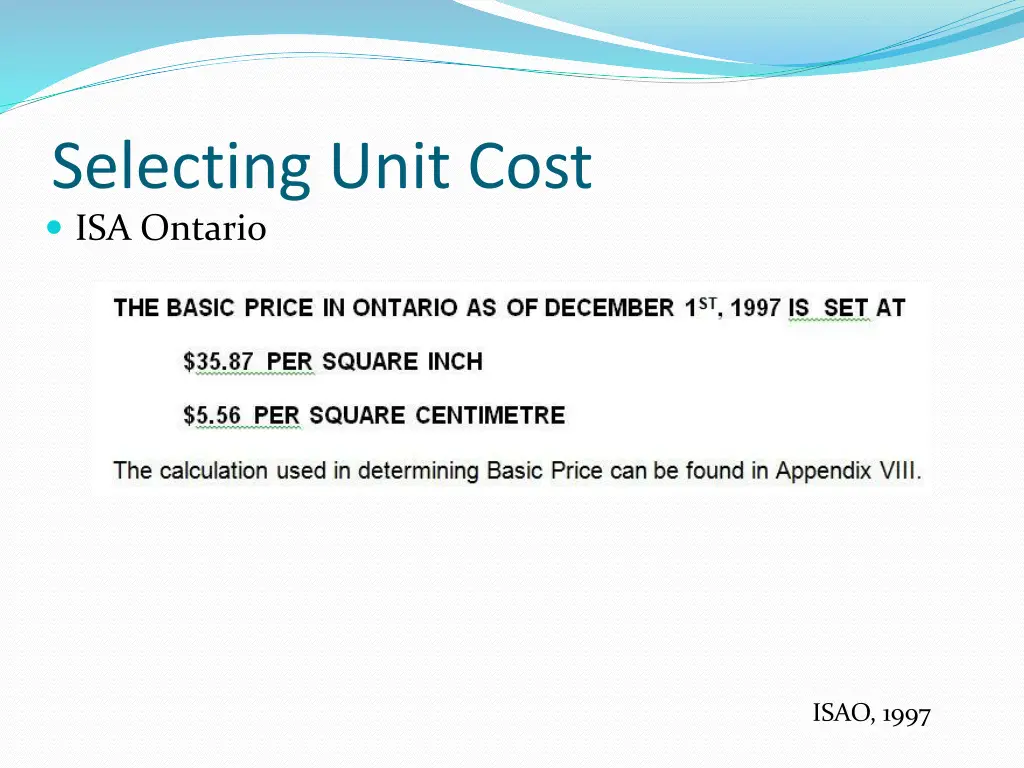 selecting unit cost isa ontario