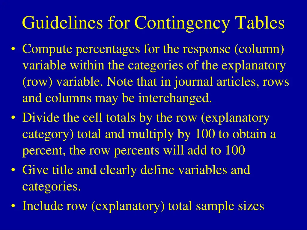 guidelines for contingency tables