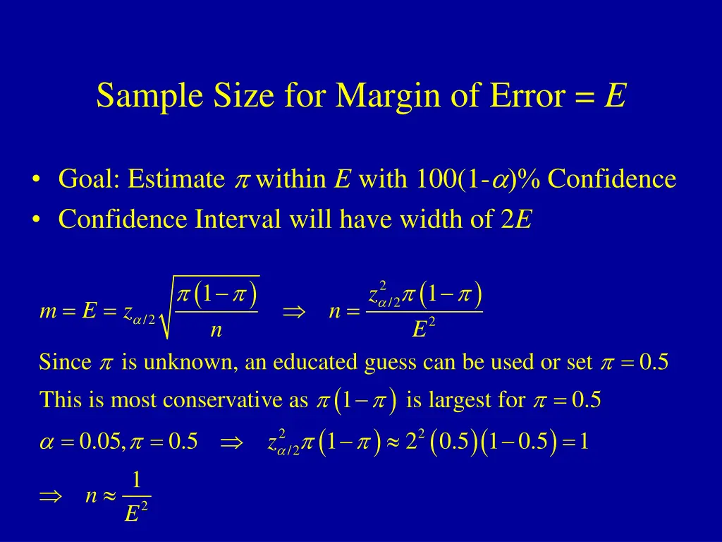 sample size for margin of error e