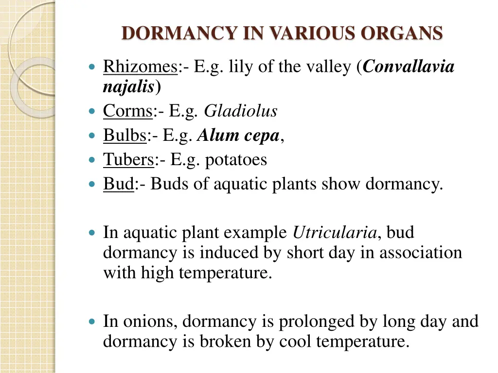 dormancy in various organs