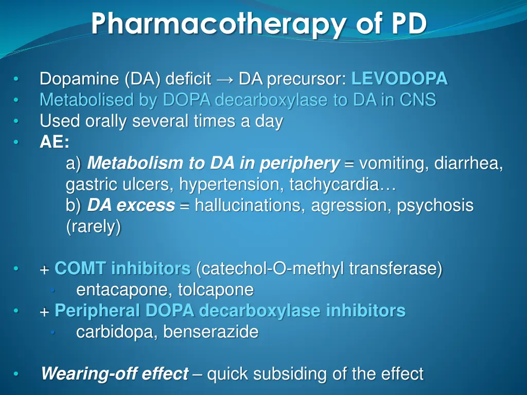 pharmacotherapy of pd