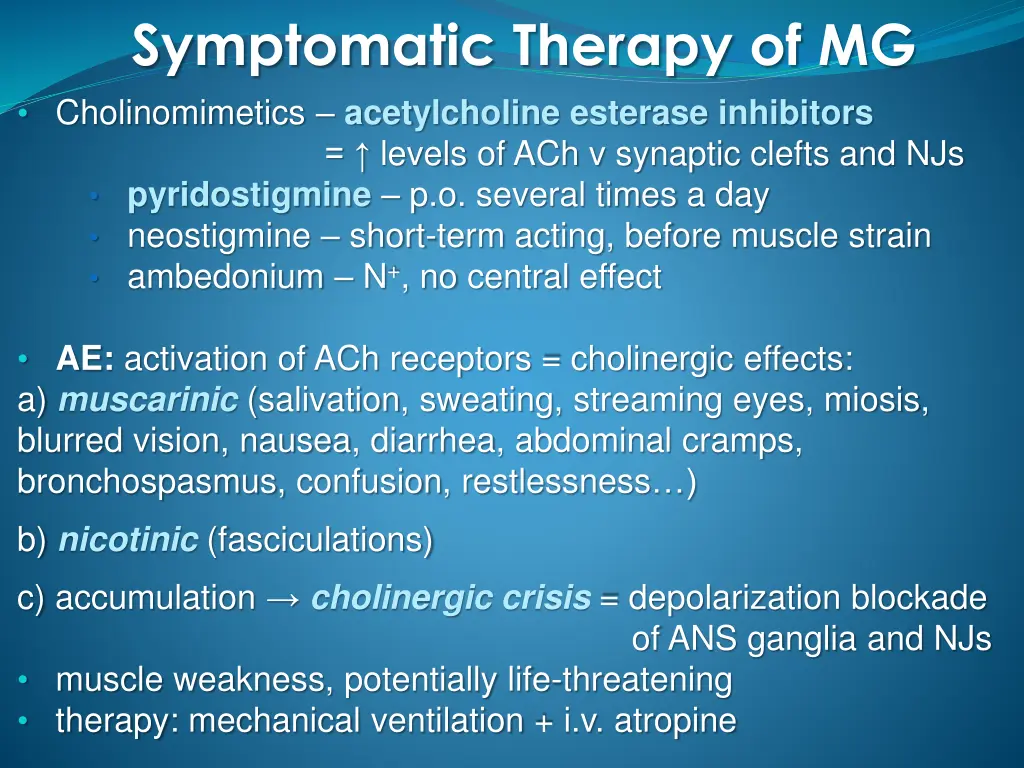 symptomatic therapy of mg cholinomimetics