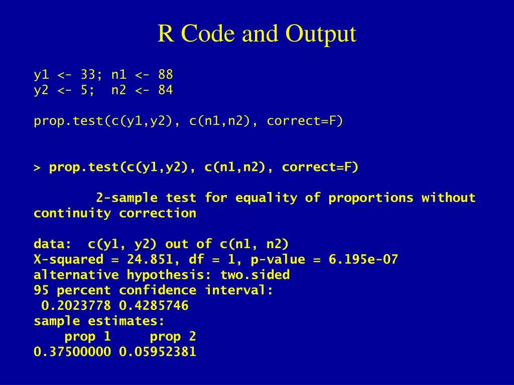 r code and output