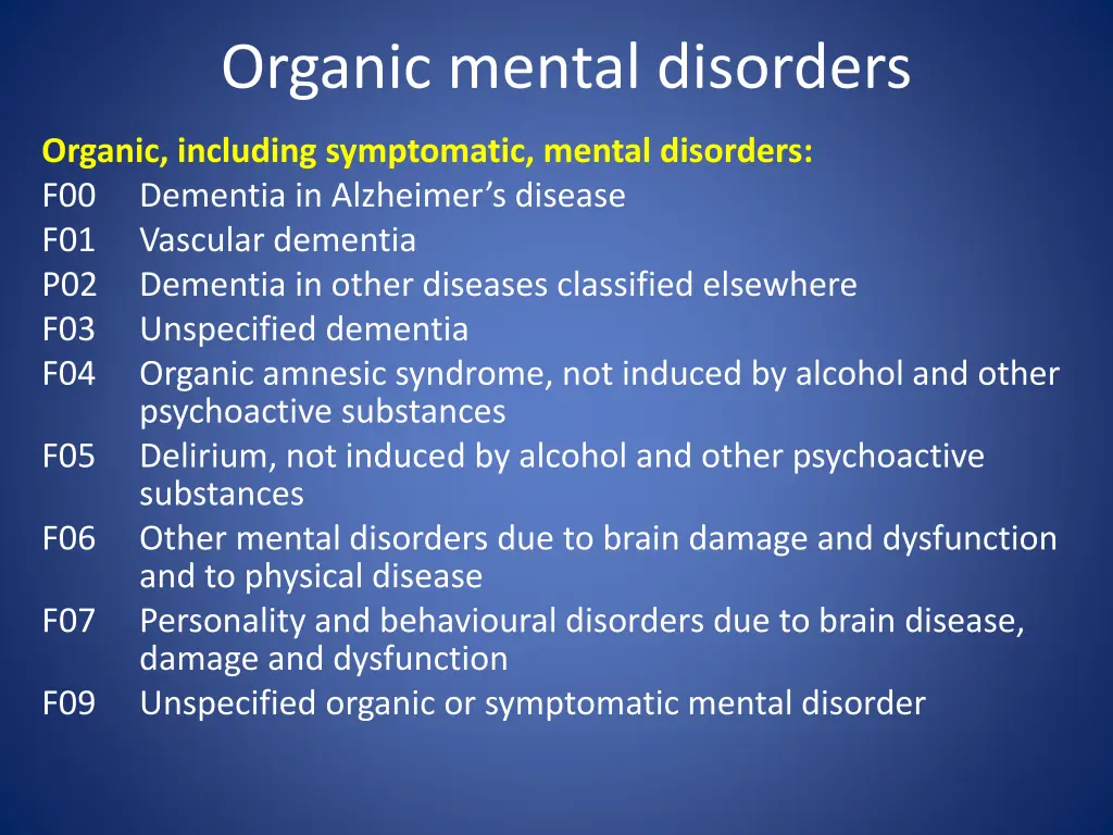 organic mental disorders 1