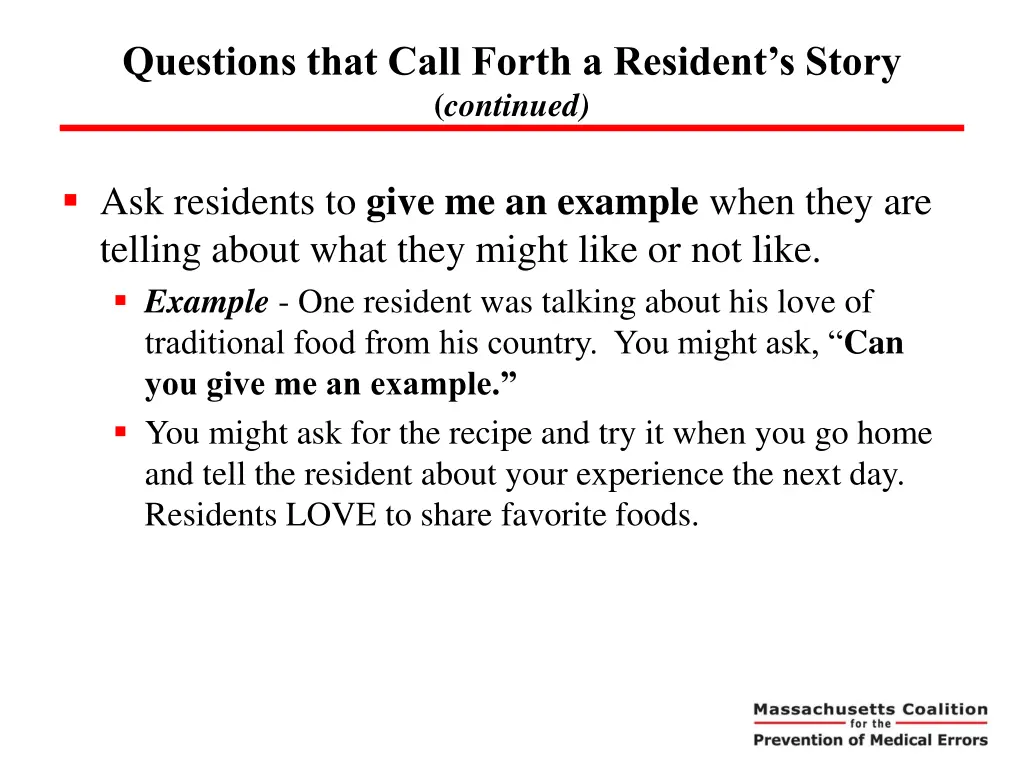 questions that call forth a resident s story 1