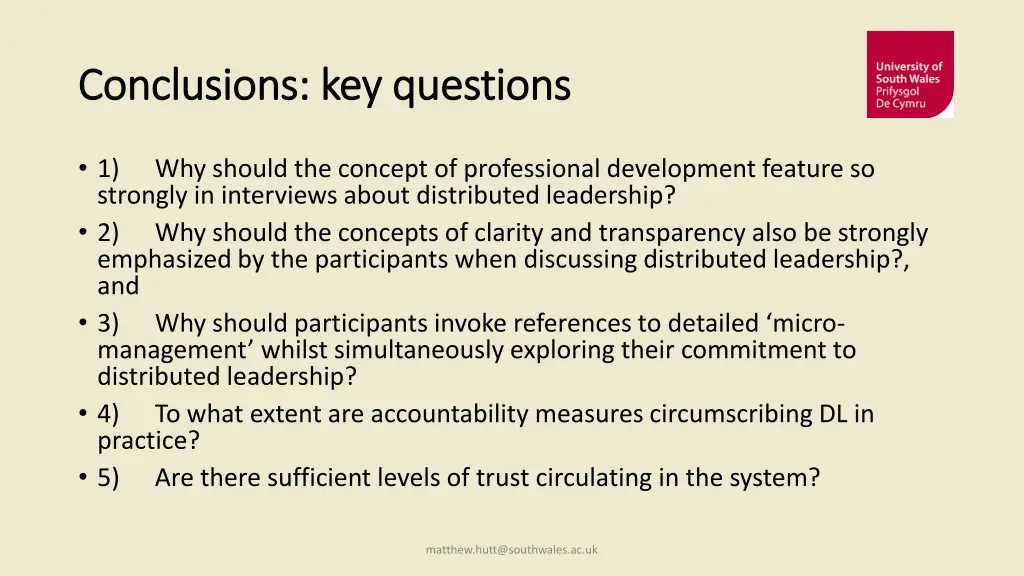 conclusions key questions conclusions