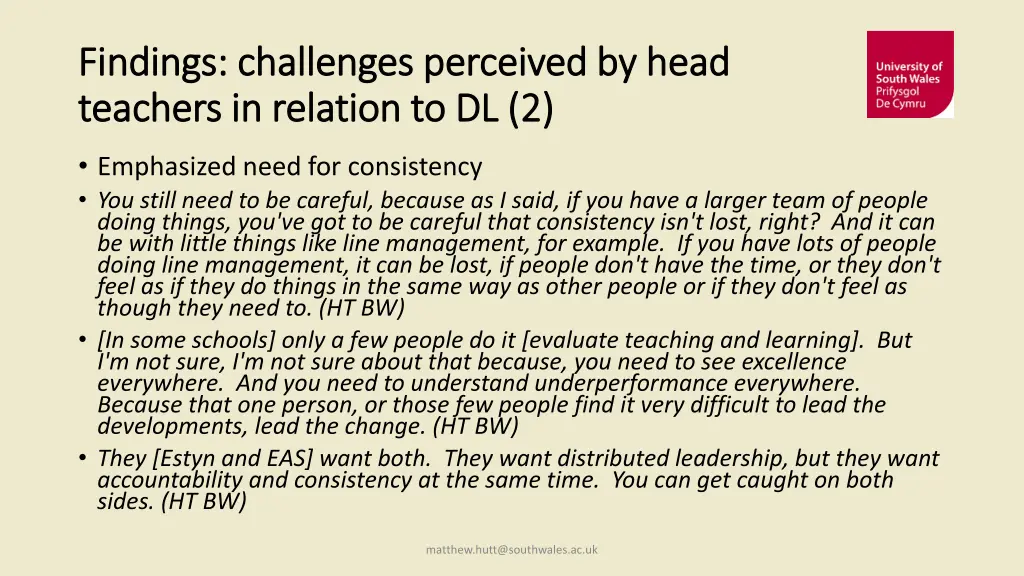 findings challenges perceived by head findings 1