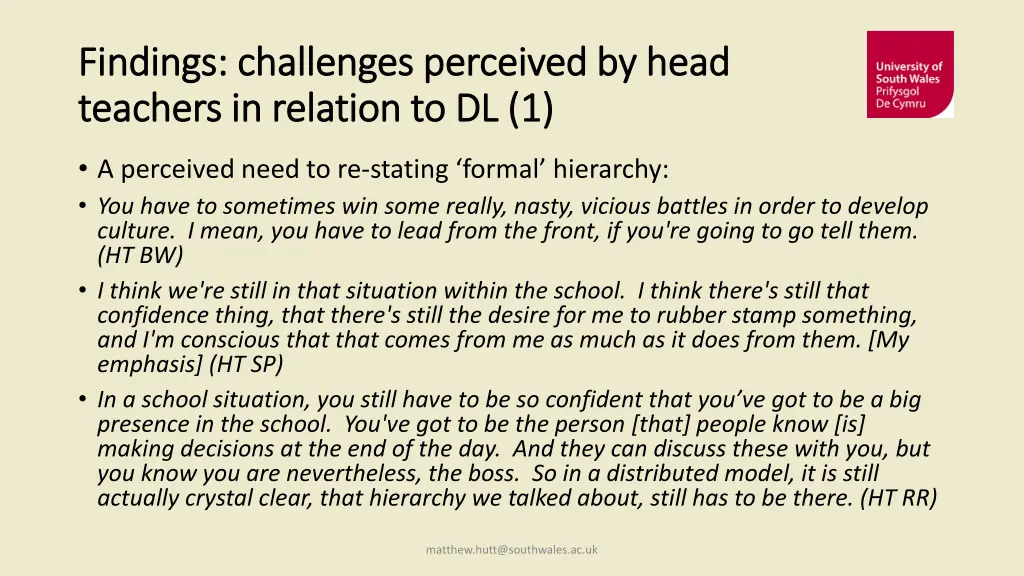 findings challenges perceived by head findings