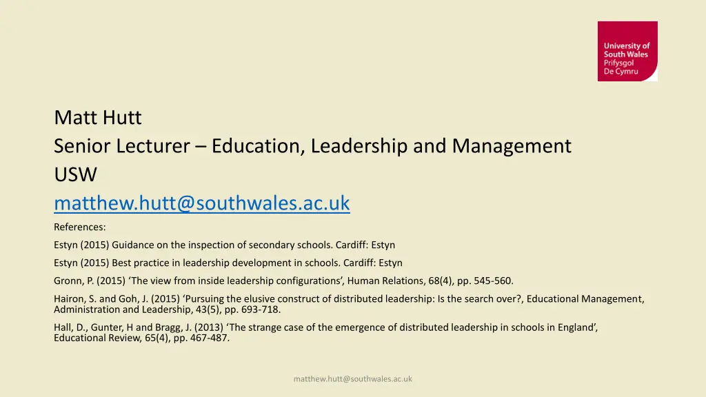 matt hutt senior lecturer education leadership