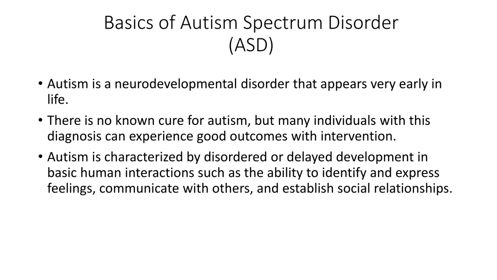 basics of autism spectrum disorder asd