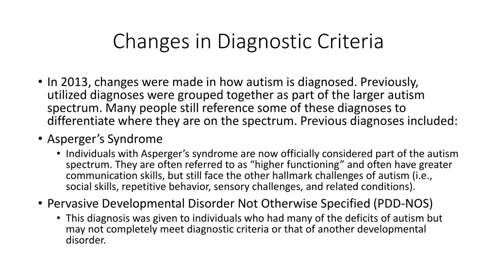 changes in diagnostic criteria