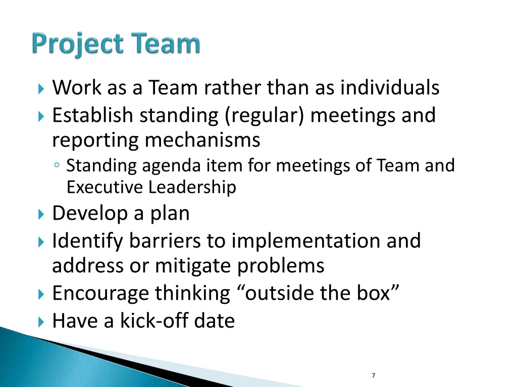 work as a team rather than as individuals