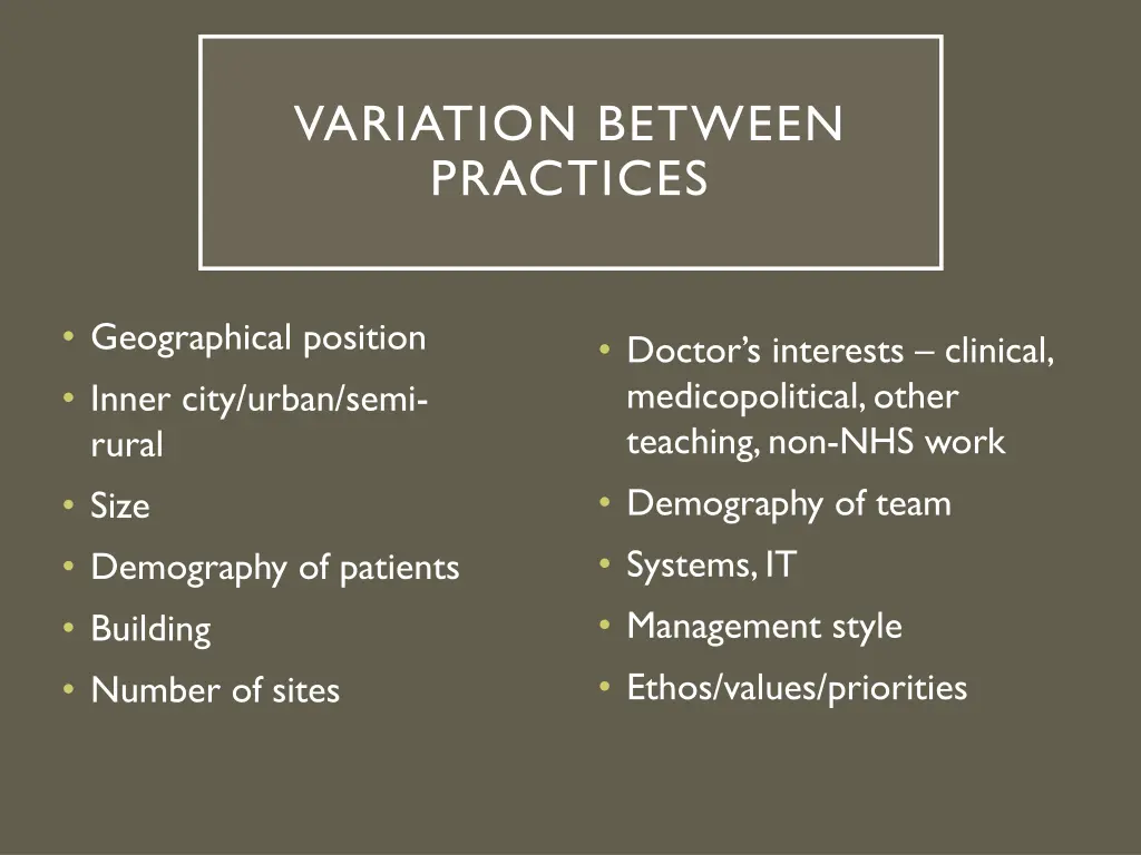 variation between practices