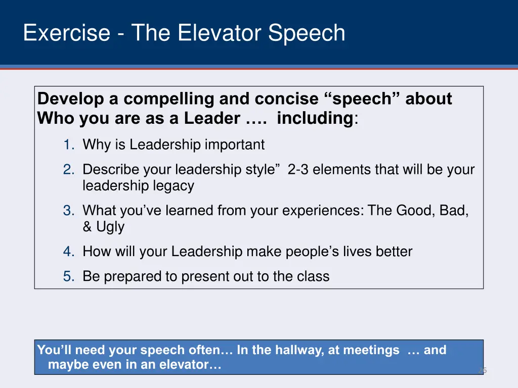 exercise the elevator speech