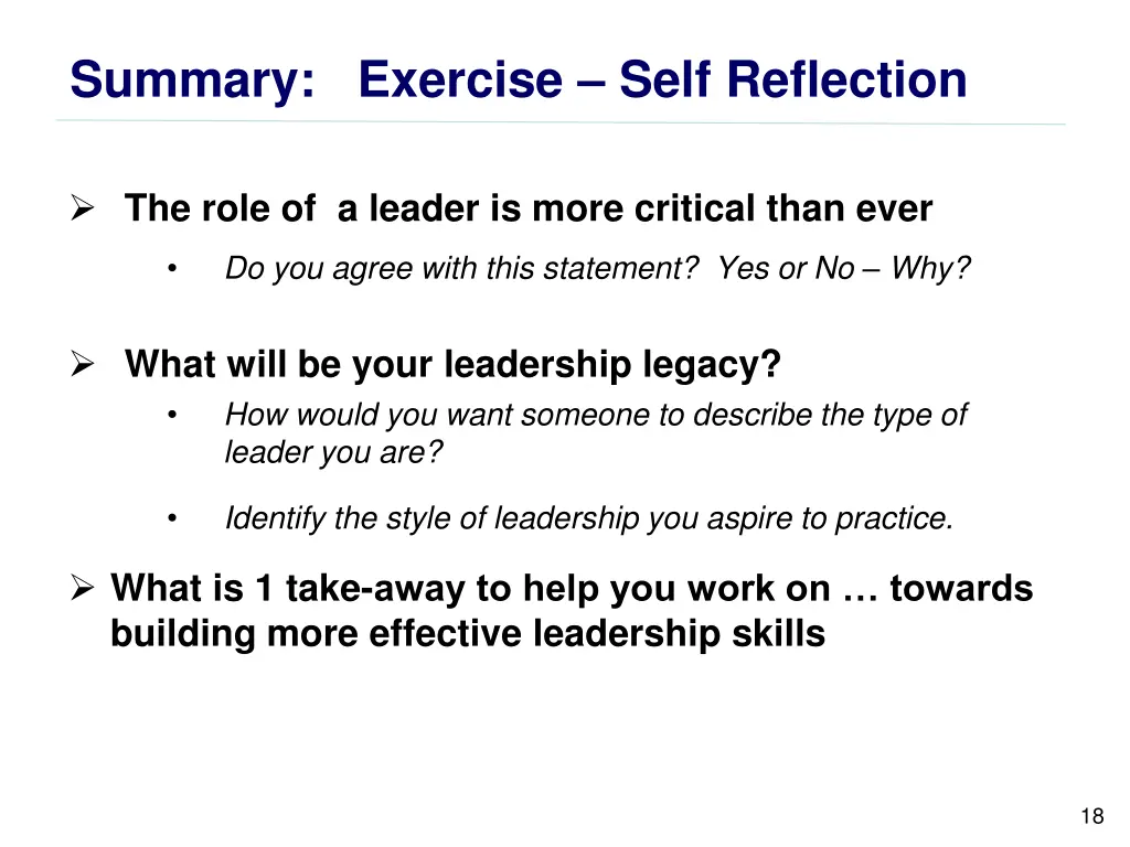 summary exercise self reflection