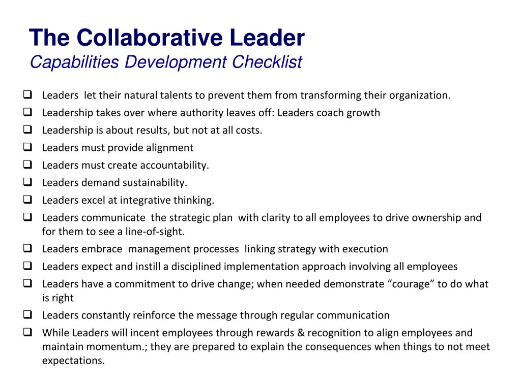 the collaborative leader capabilities development