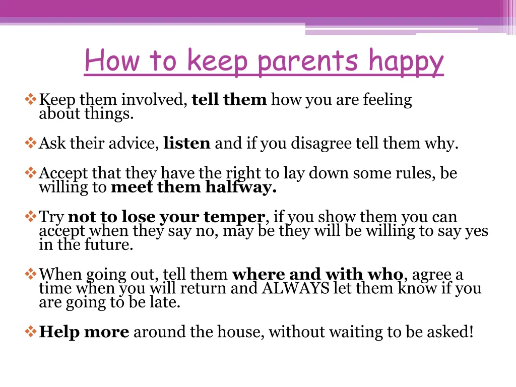 how to keep parents happy