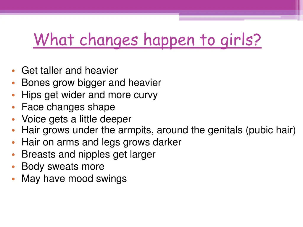 what changes happen to girls