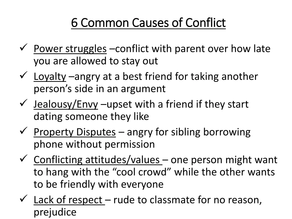 6 common causes of conflict 6 common causes