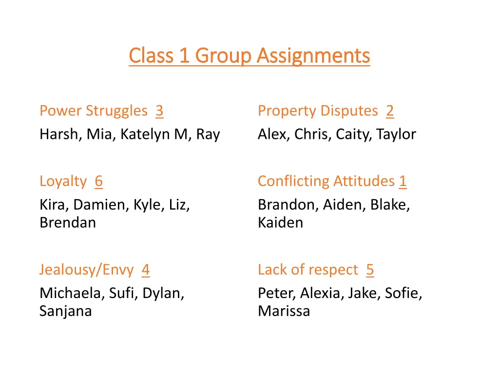 class 1 group assignments class 1 group