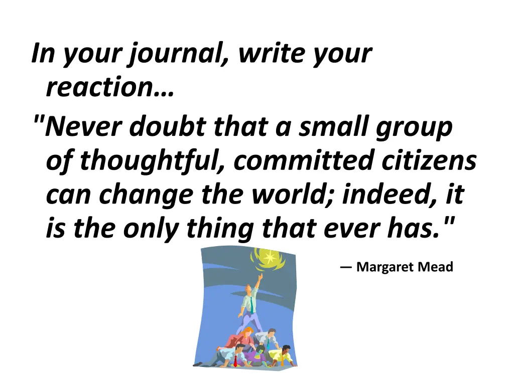 in your journal write your reaction never doubt