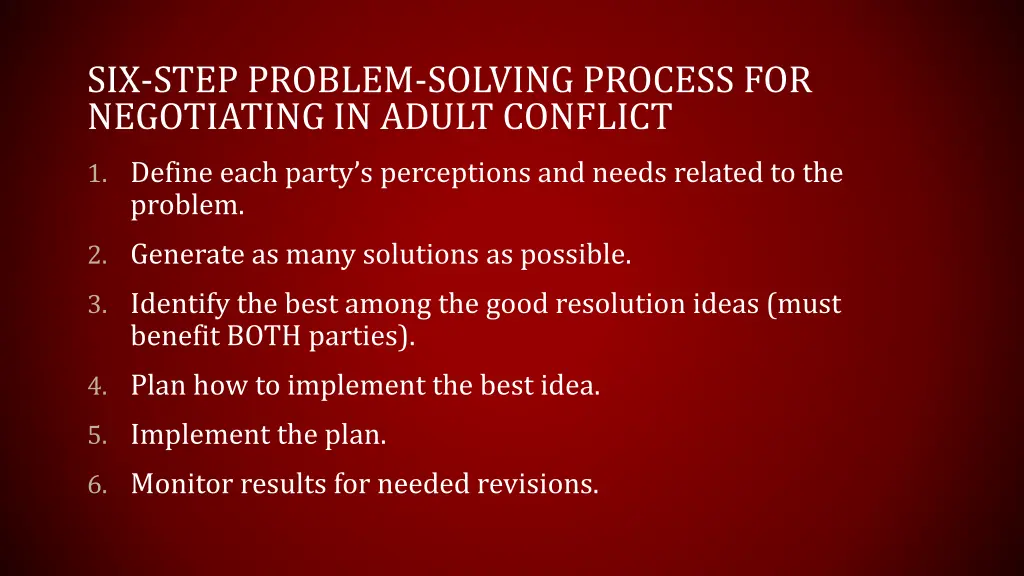 six step problem solving process for negotiating