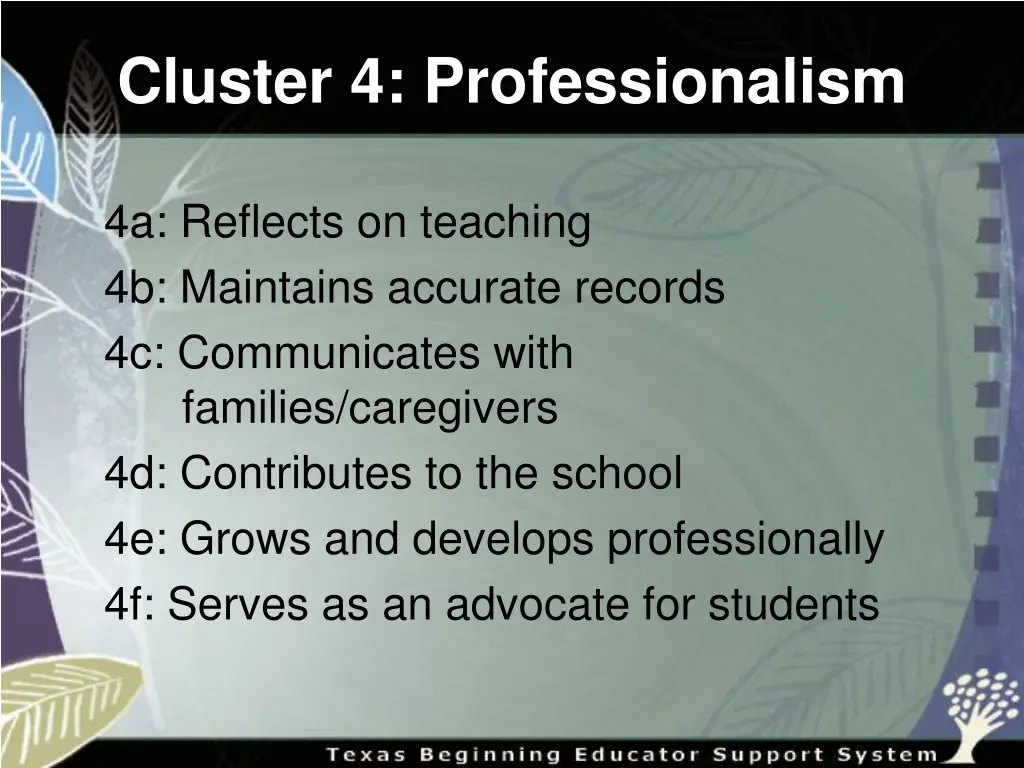 cluster 4 professionalism