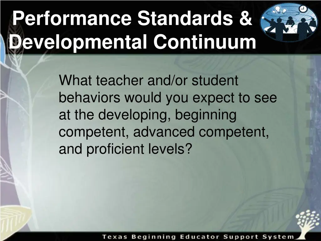 performance standards developmental continuum