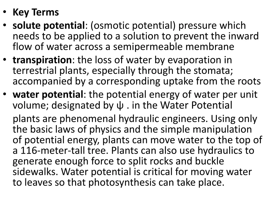 key terms solute potential osmotic potential