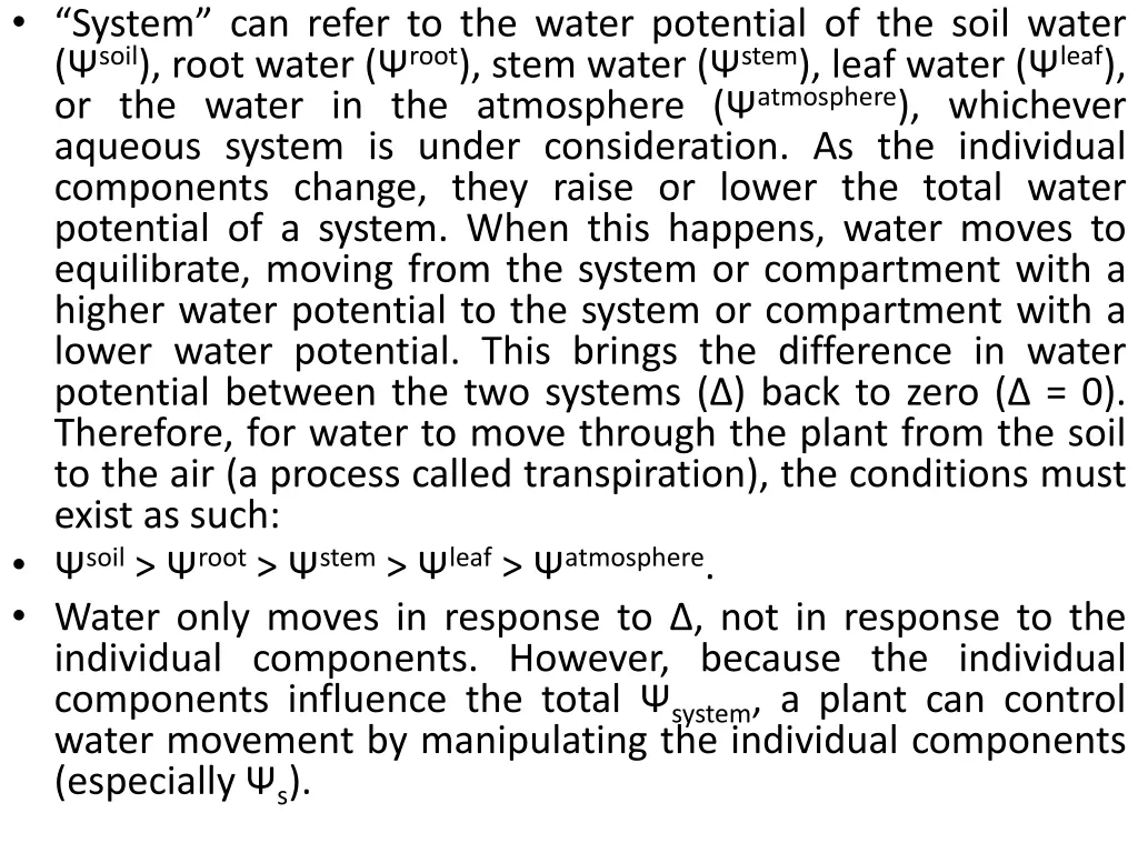 system can refer to the water potential