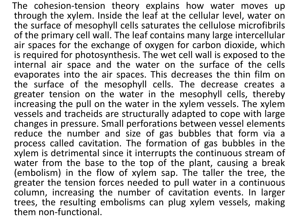 the cohesion tension theory explains how water