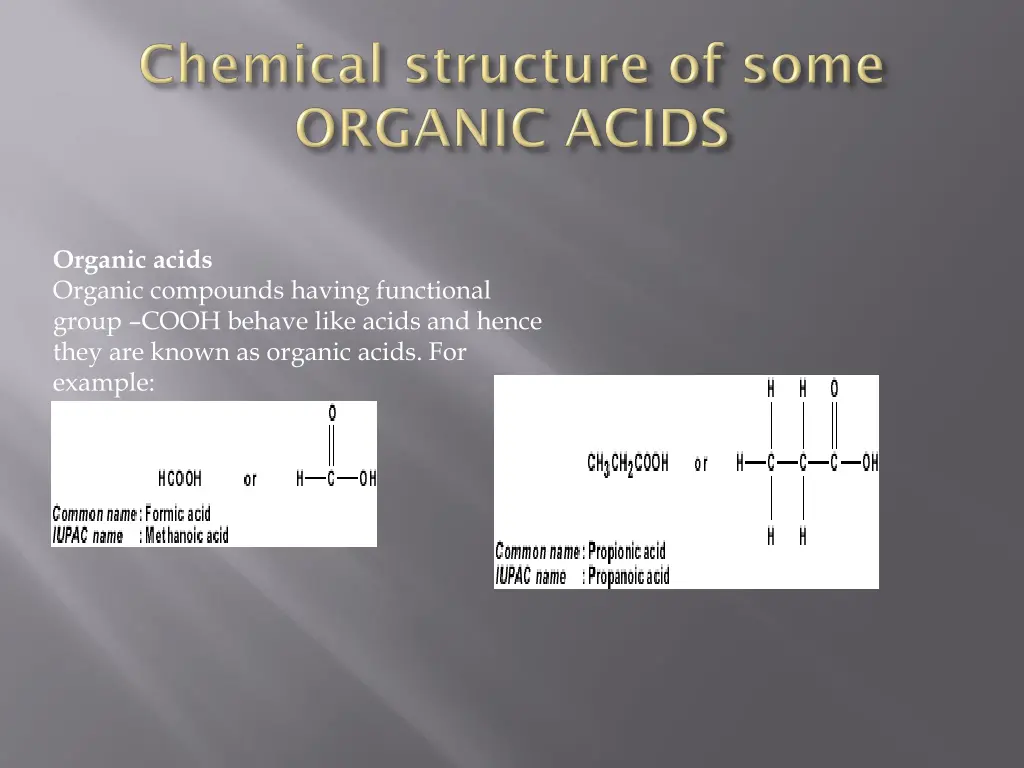 organic acids organic compounds having functional