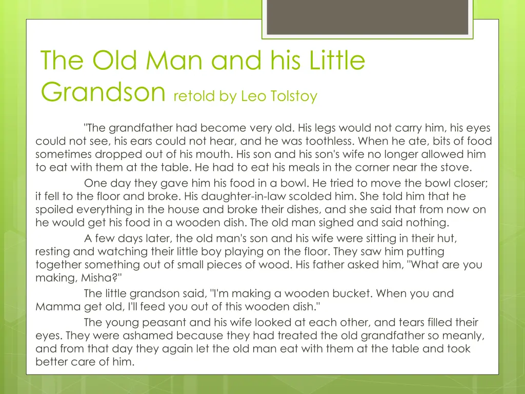 the old man and his little grandson retold