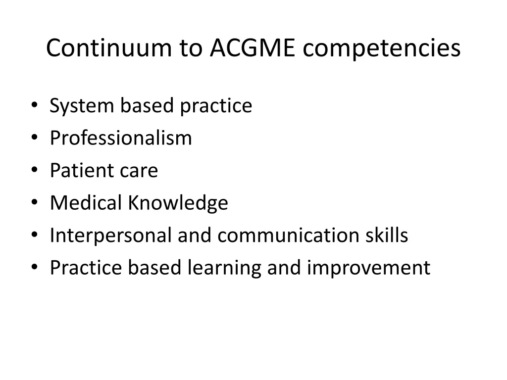 continuum to acgme competencies