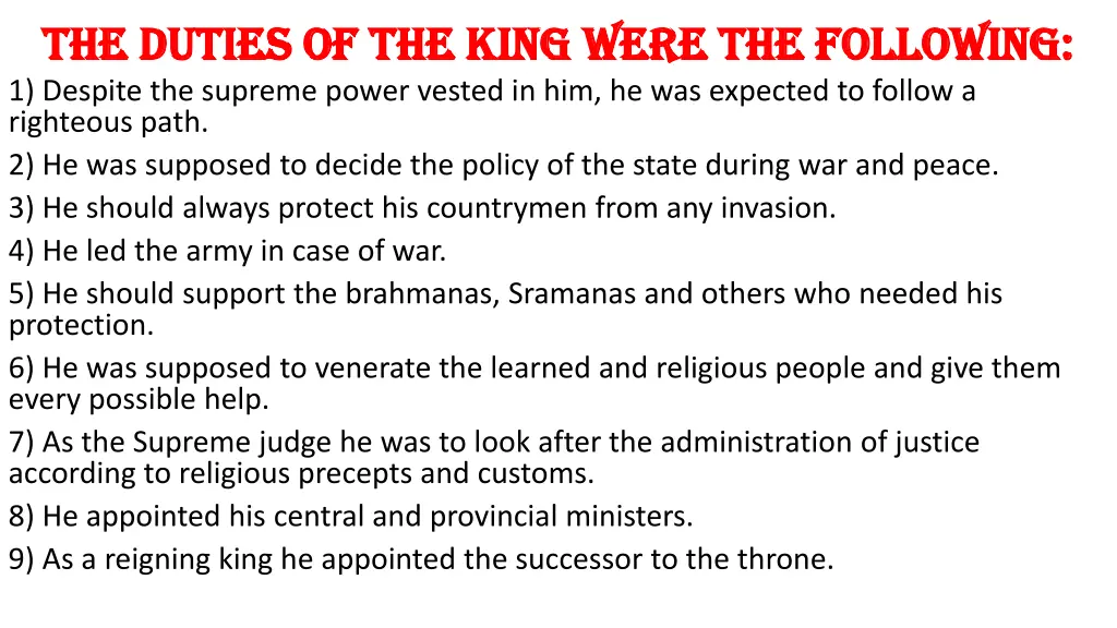 the duties of the king were the following