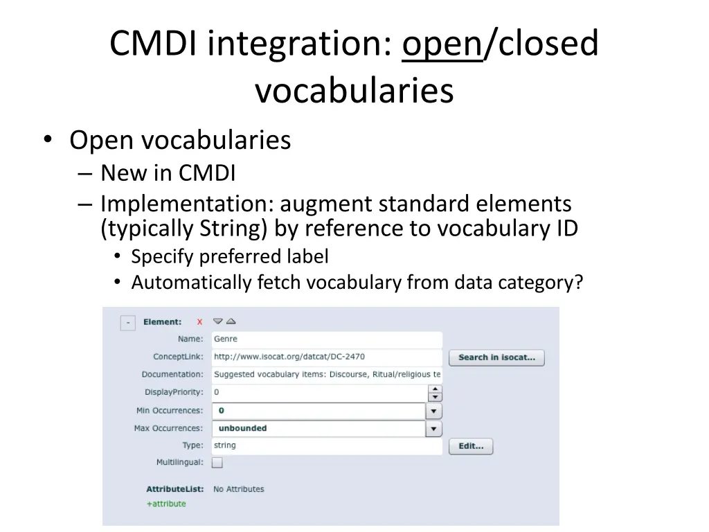 cmdi integration open closed vocabularies open