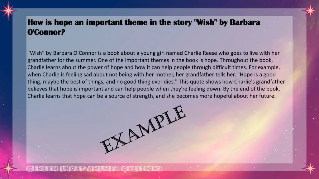 how is hope an important theme in the story wish