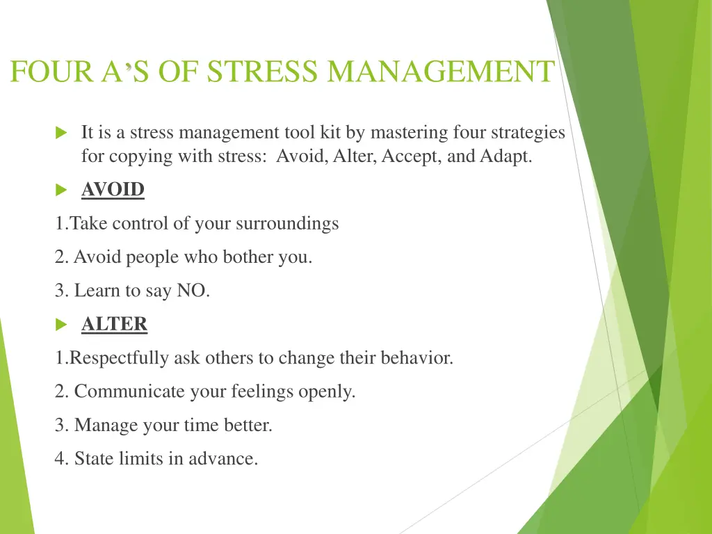 four a s of stress management