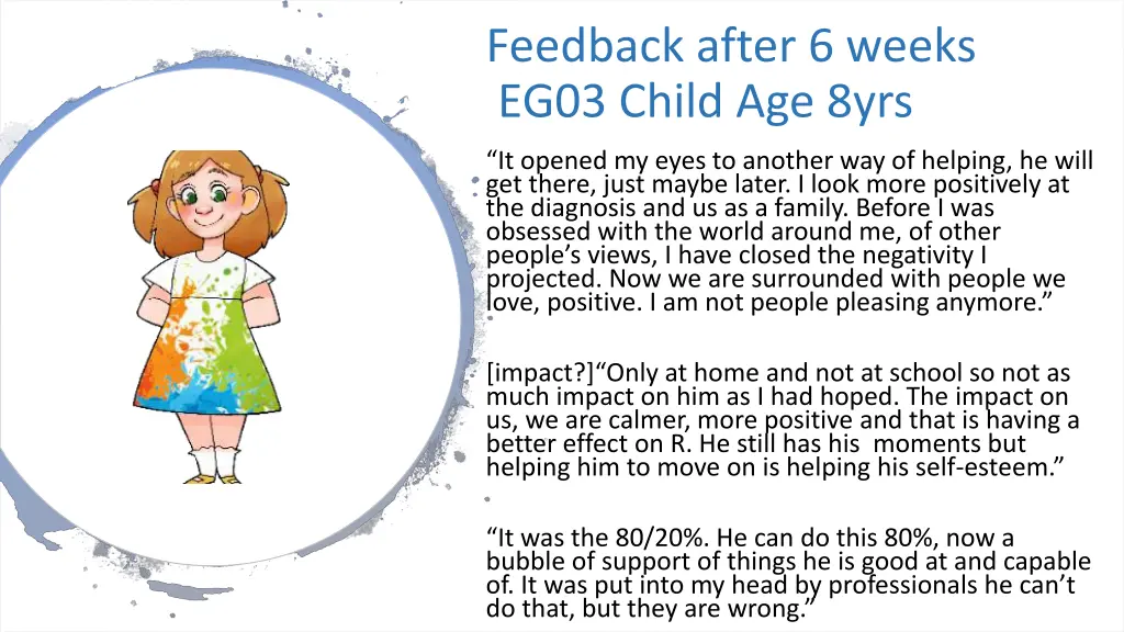 feedback after 6 weeks eg03 child age 8yrs