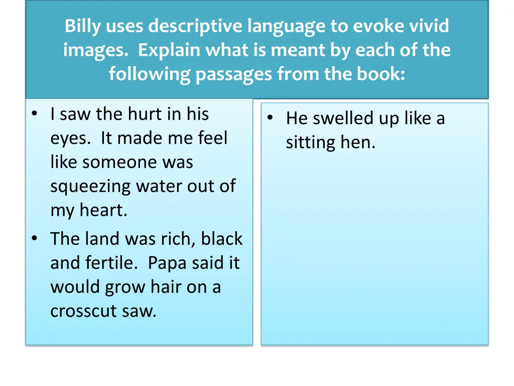 billy uses descriptive language to evoke vivid